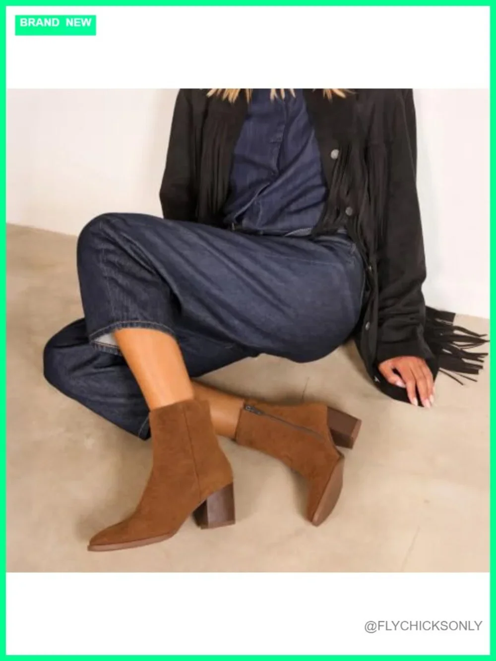 Faux Suede Ankle Boots Pointed Toe Block Heel Zipper Booties